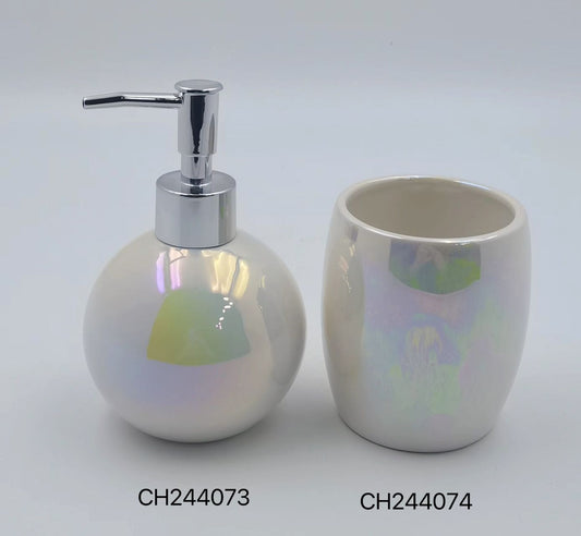 Elegant Pearl Finish Bathroom Dispenser and Tumbler Set