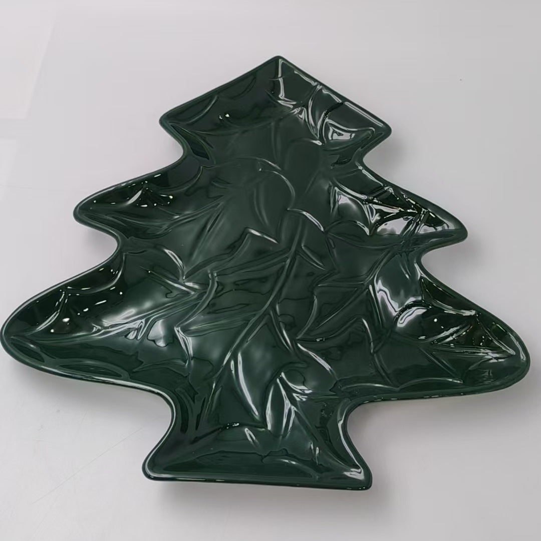 Evergreen & Holly Christmas Tree Plates