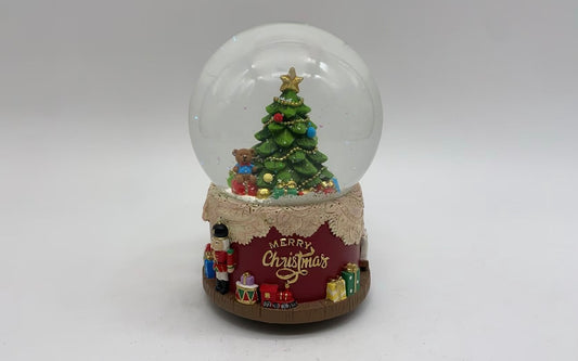 Musical Christmas Tree Snow Globe with Nutcracker and Gift Base