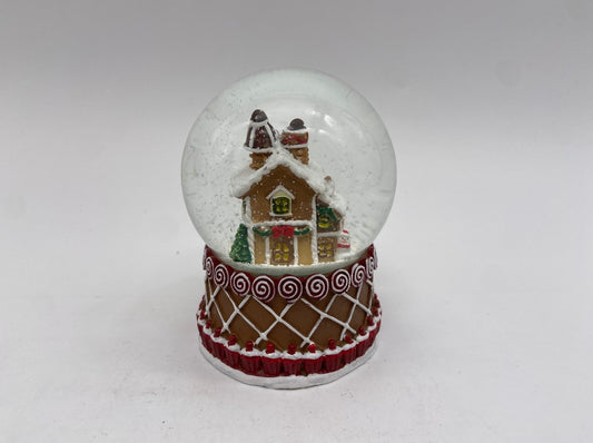 Gingerbread House Snow Globe with Candy Swirl Base