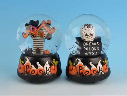 Spooky Halloween Snow Globe Set: Haunted House and Skull Magic