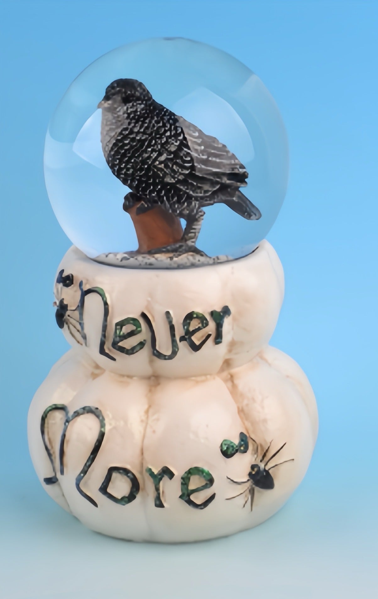 "Never More" Raven Snow Globe with Stacked Pumpkin Base