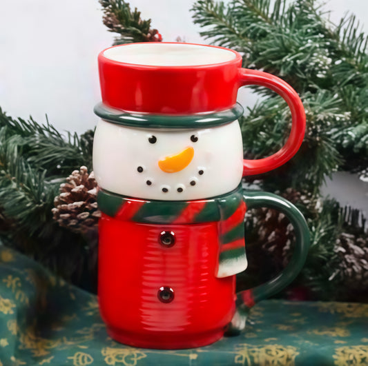 Stacking Snowman Mug Set with Festive Scarf