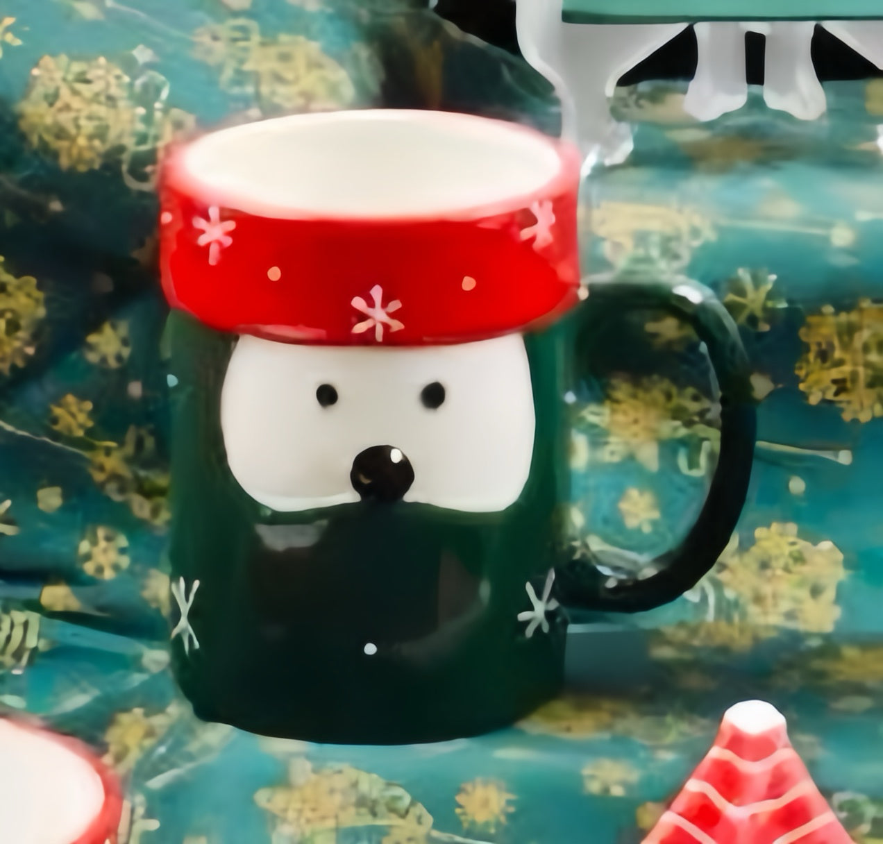 Cozy Polar Bear Mug with Festive Snowflake Hat