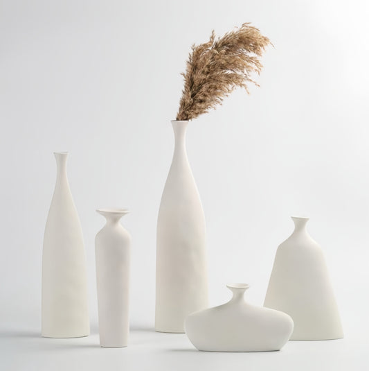 Modern Aesthetics Sculptural Matte White Vase Collection