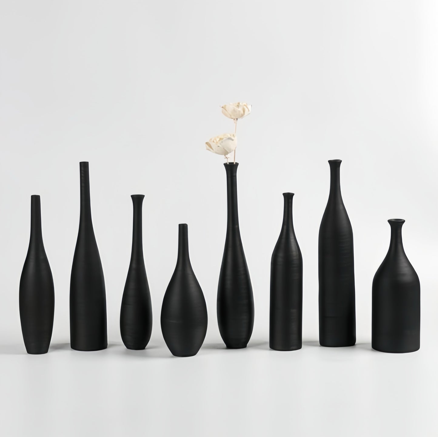 Modern Minimalist Sleek Black Ceramic Vase Set