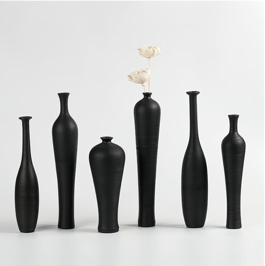 Luxe Matte Black Ceramic Vase Ensemble