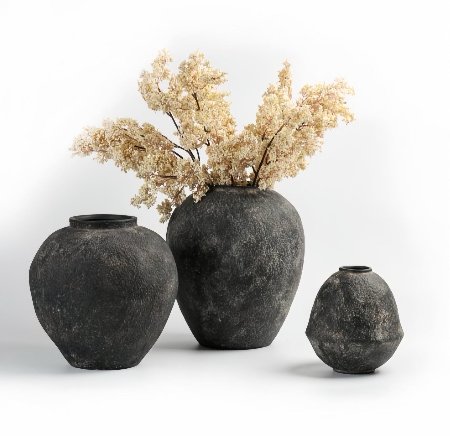 Distressed Charcoal Ceramic Vase Trio