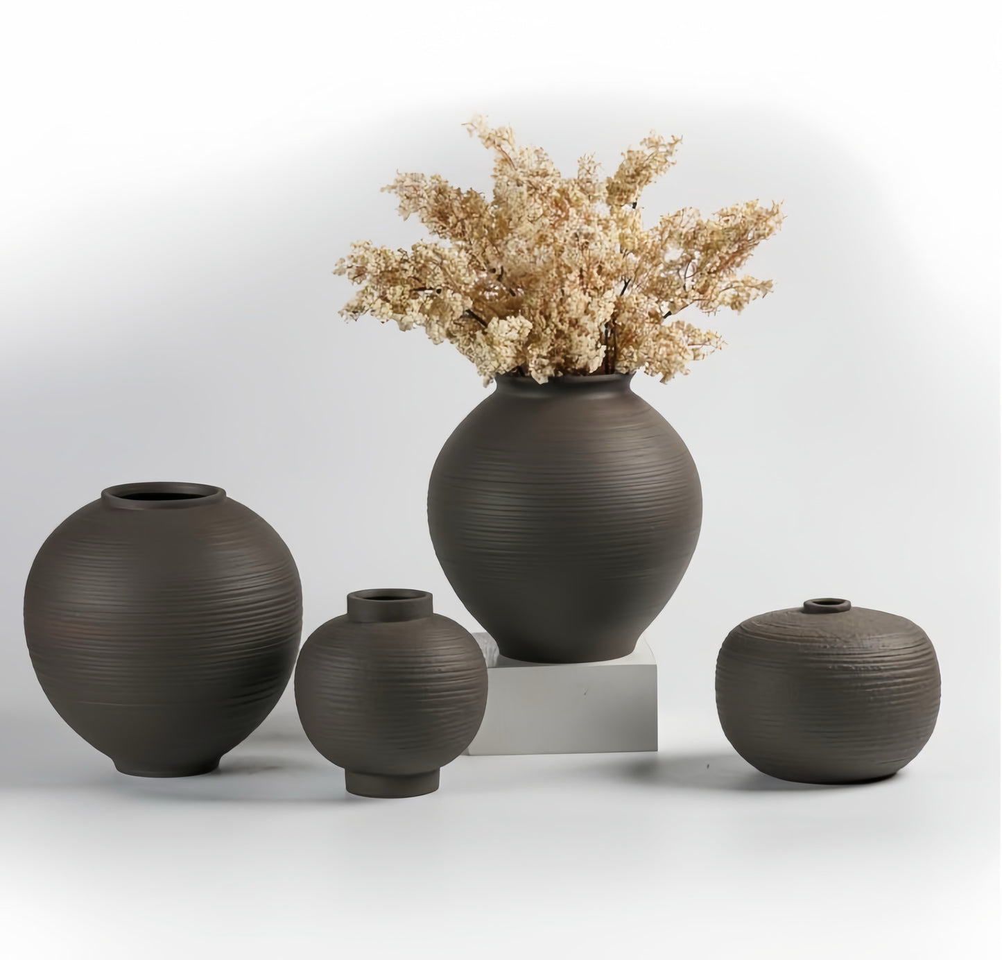 Rustic Matte Earth-Toned Ceramic Vase Set