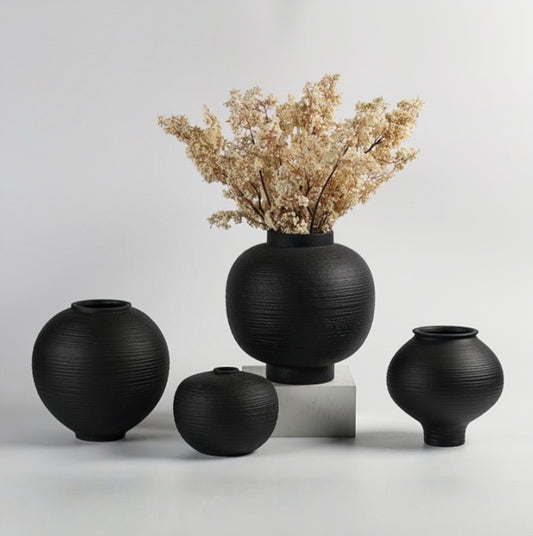 Rustic Modern Matte Black Ceramic Vase Set