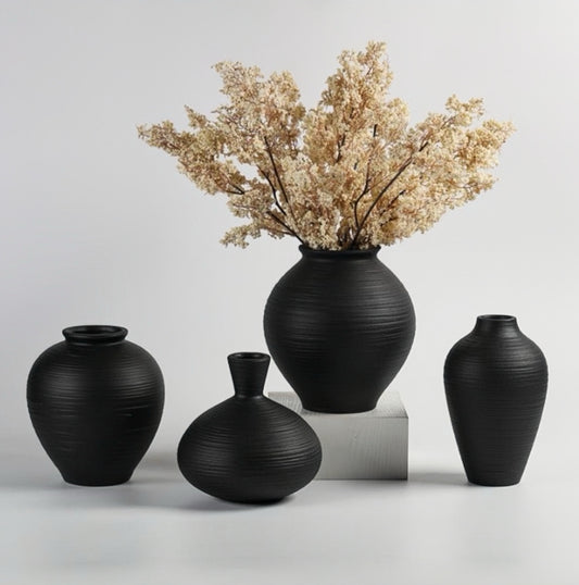 Rustic Modern Matte Black Ceramic Vase Set