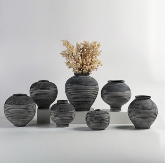 Rustic Textured Charcoal Horizon Vase Collection