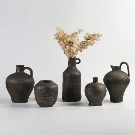 Rustic Ebony Pitcher Vase Collection