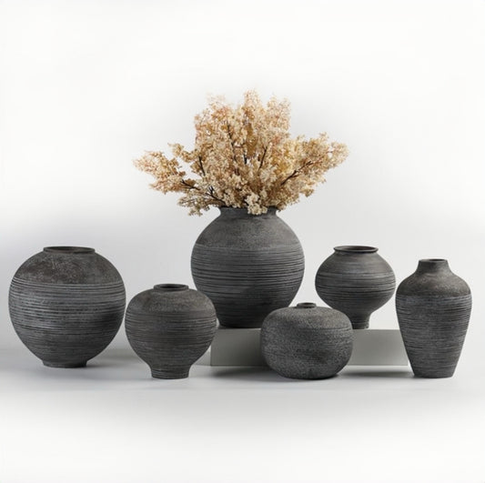 Rustic Charcoal Noir Ceramic Vase Collection