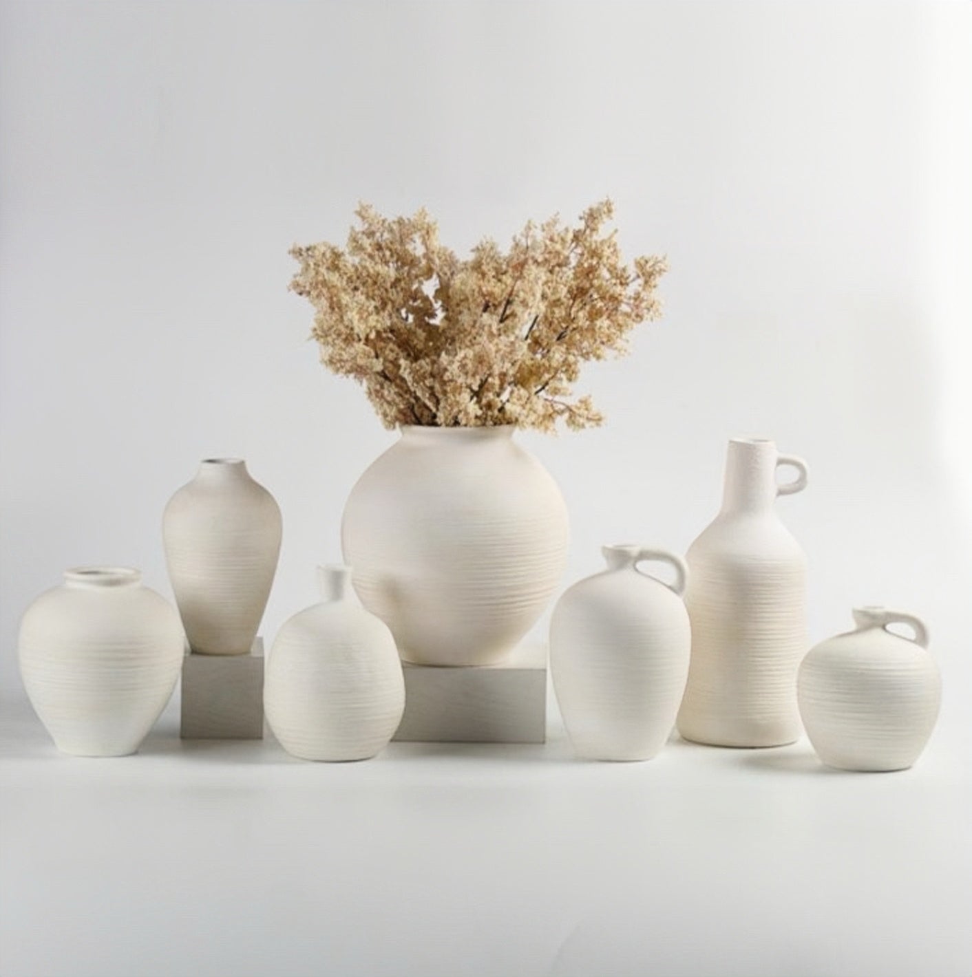 Modern Ivory Harmony Textured Vase Ensemble