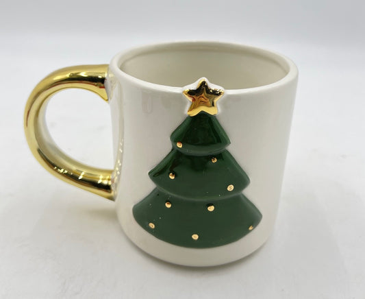 Holiday Evergreen Mug with 3D Tree & Golden Accent