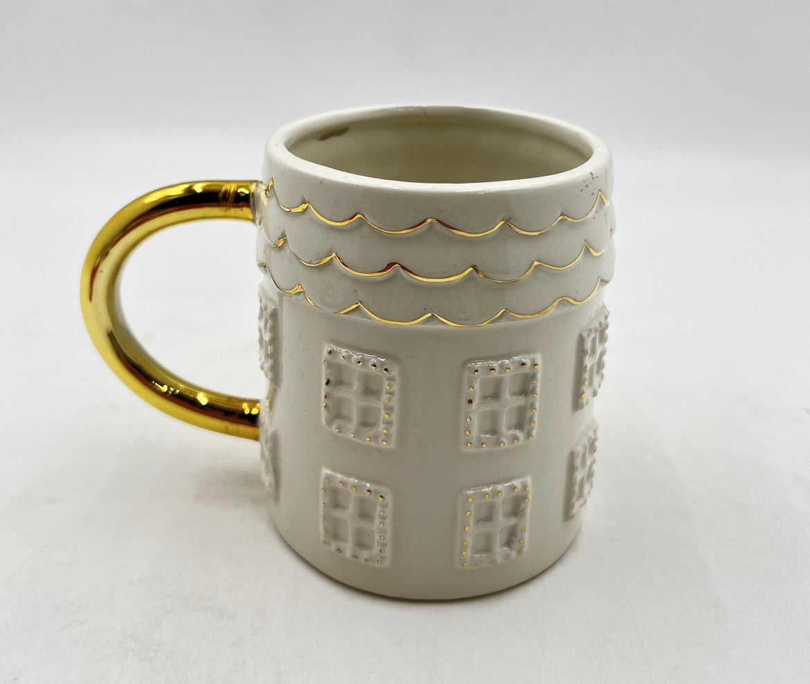 Charming Gingerbread House Mug with Gold Accents