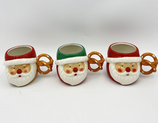 Santa Mug Set with Festive Pretzel Handles