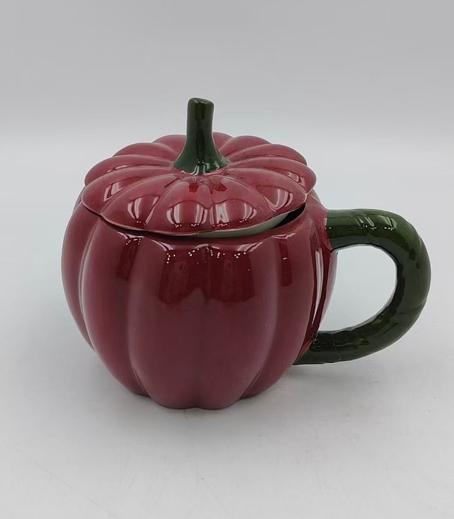 Autumn Berry Pumpkin Mug with Stem Lid