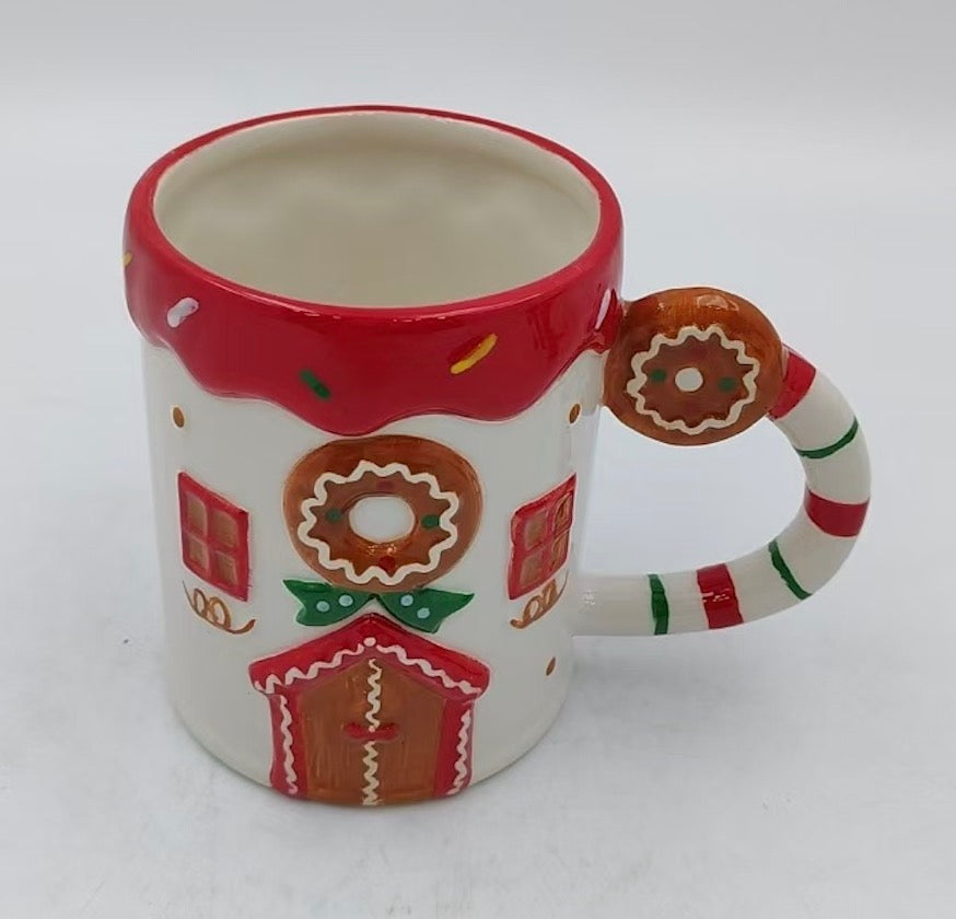 Gingerbread Cottage Christmas Mug with Candy Cane Handle