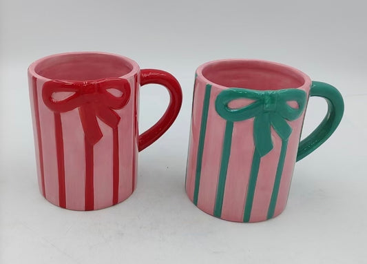 Holiday Ribbon Striped Ceramic Mugs