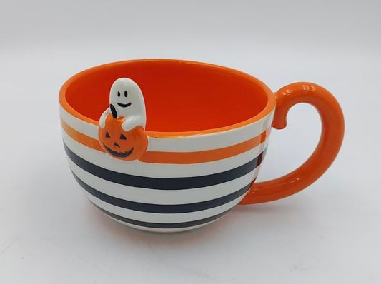 Boo-tiful Striped Ghost Mug with Pumpkin Charm