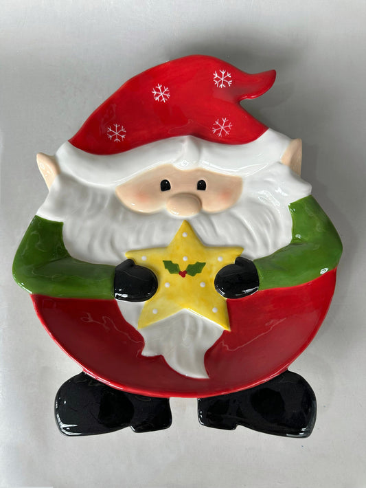 Santa Claus Ceramic Serving Plate with Star Detail