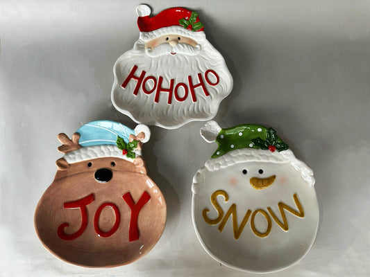 Festive Holiday Ceramic Plate Set – Santa, Snowman, and Reindeer Designs