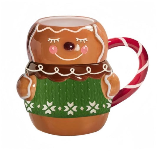 Festive Gingerbread Mug with Candy Cane Handle