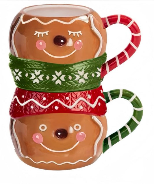 Stackable Gingerbread Mug Set with Festive Sweater Designs