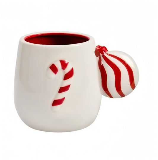 Candy Cane Delight Mug with Swirled Ornament Handle