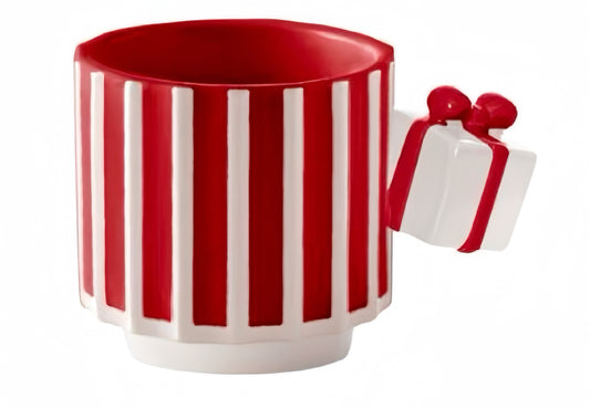 Striped Holiday Mug with Gift Box Handle