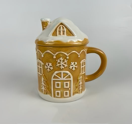 Snow-Kissed Gingerbread House Mug with Winter Charm