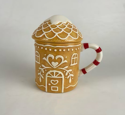 Heartwarming Gingerbread Cottage Mug with Candy Cane Handle