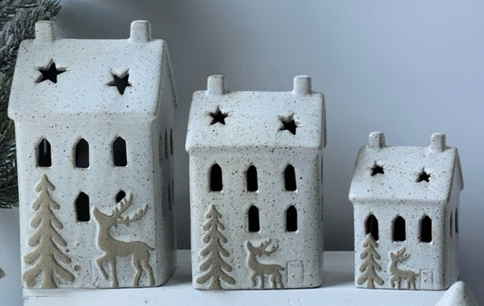 Nordic Winter Reindeer Village Ceramic Set with LED Glow