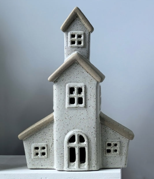 Rustic Ceramic Church with LED Light