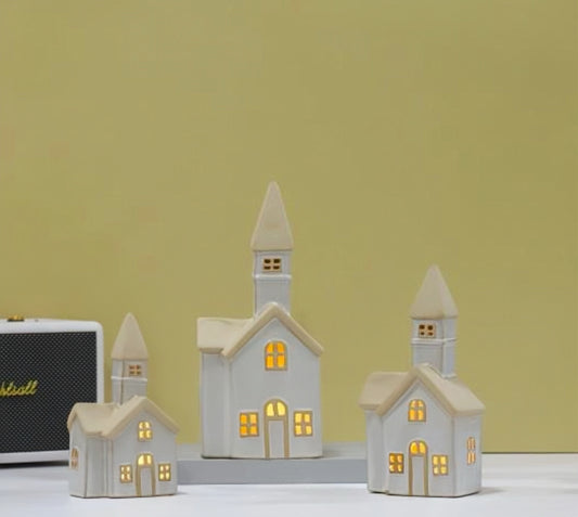 Elegant Ceramic Church Village with LED Glow