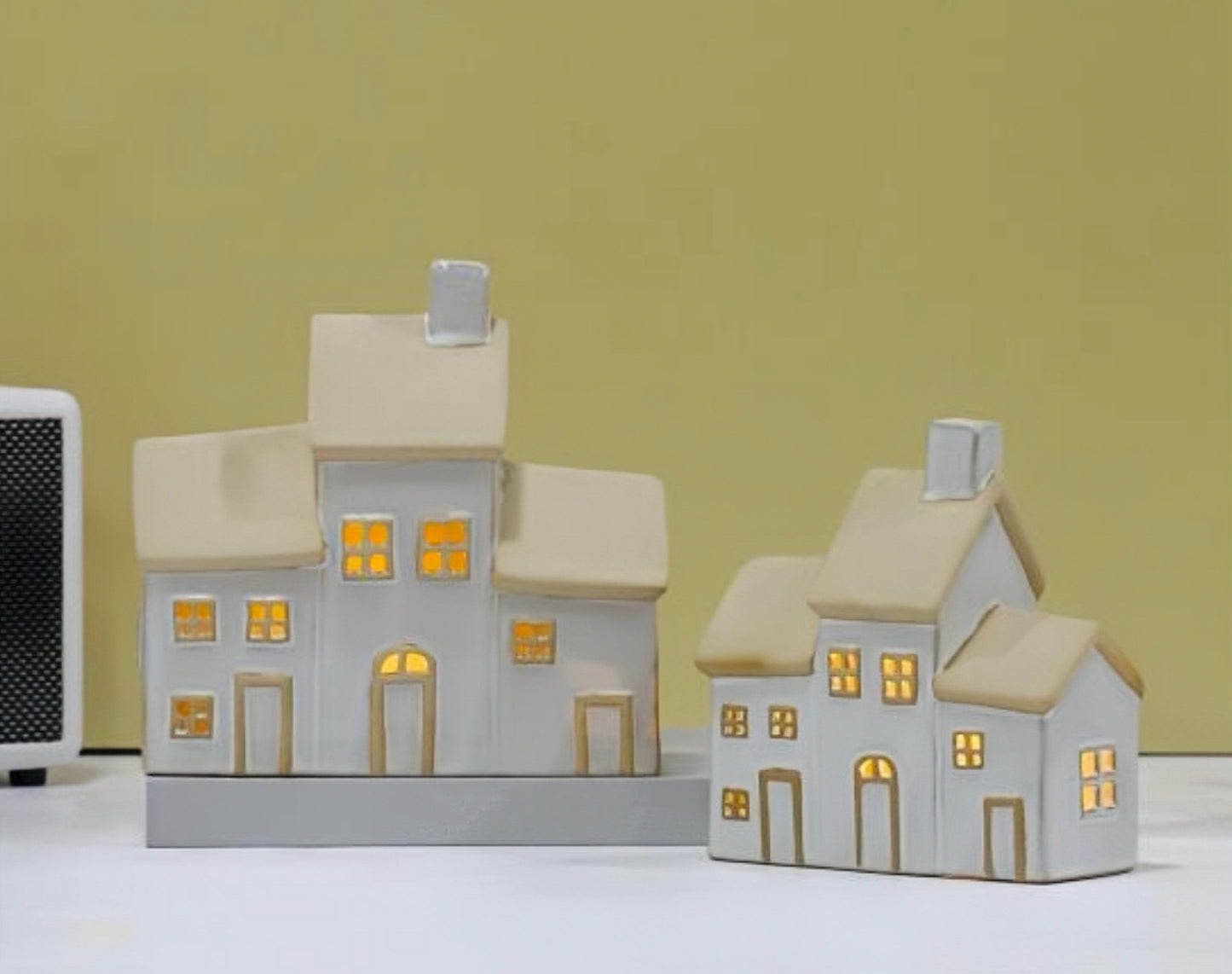 Elegant Ivory Glow Ceramic Village