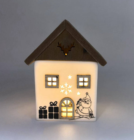 Santa’s Cozy Holiday Cottage with Wooden Roof and LED Light