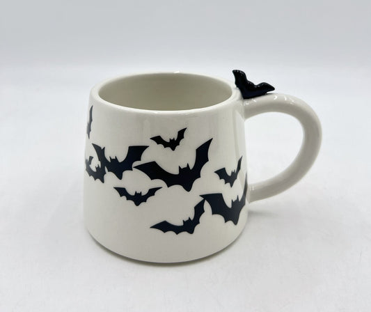 Midnight Bat Swarm Ceramic Mug with 3D Bat Accent