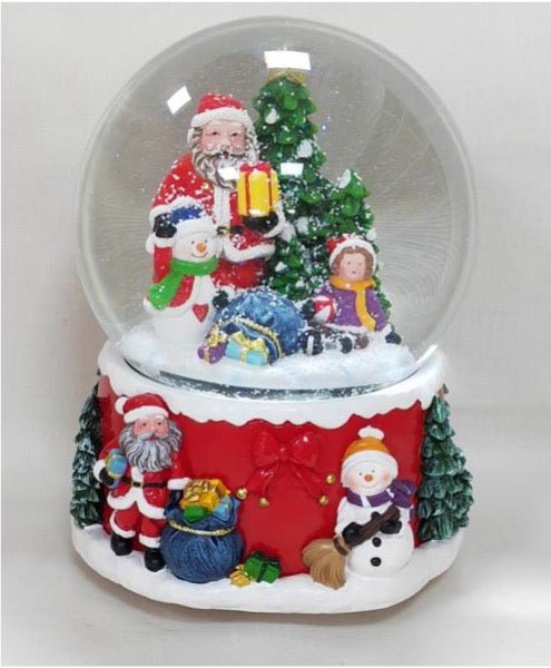 Santa and Christmas Tree LED Snow Globe with Festive Base