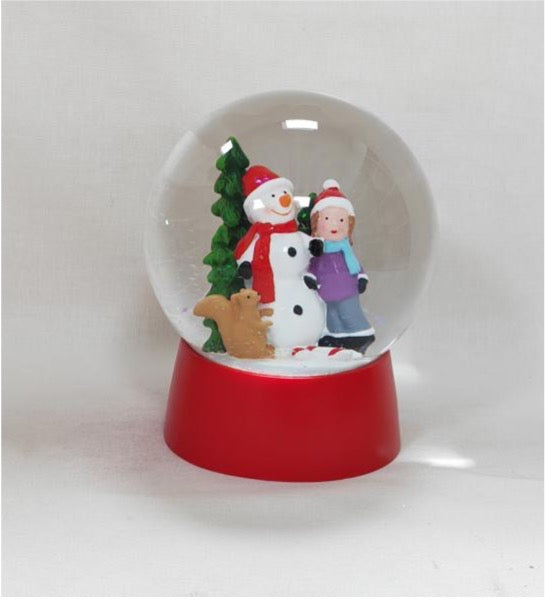 Snowman and Child Holiday Snow Globe with Red Base