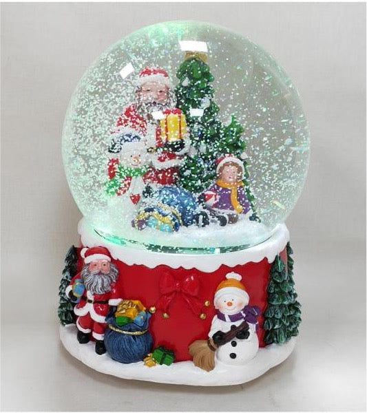 Santa and Christmas Tree LED Snow Globe with Festive Base