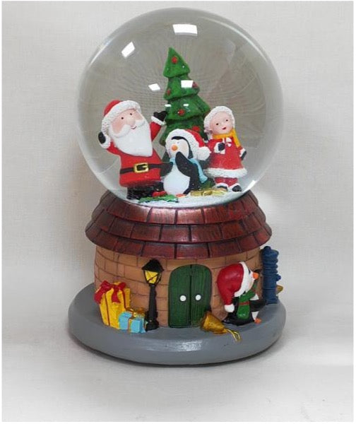 Santa’s Holiday Snow Globe with Cozy Cottage Base