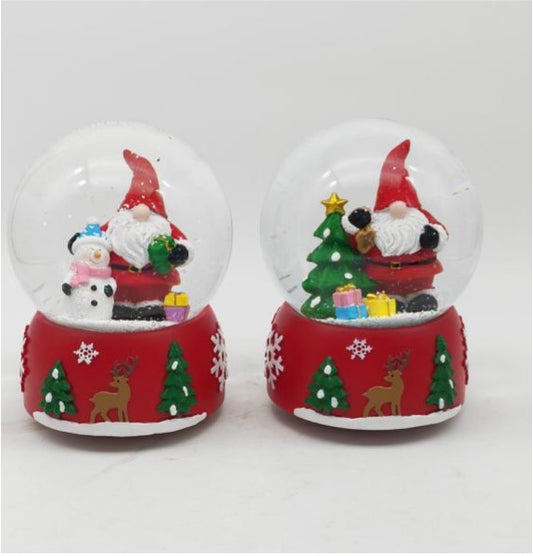 LED-Lit Festive Gnome Snow Globes with Holiday Deer and Snowflake Base