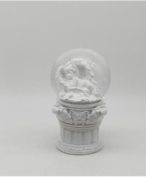 Elegant White Angel Snow Globe with Ornate Base