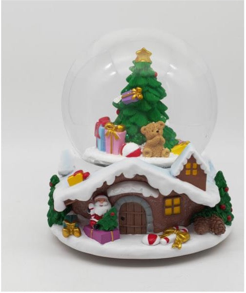 Festive Christmas Tree Cottage Snow Globe