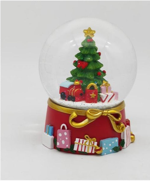 Festive Holiday Train & Tree Snow Globe