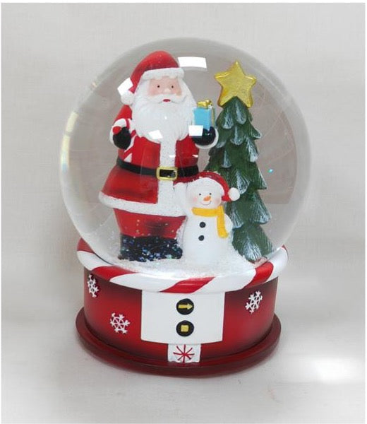 Santa & Snowman Snow Globe with Festive Base