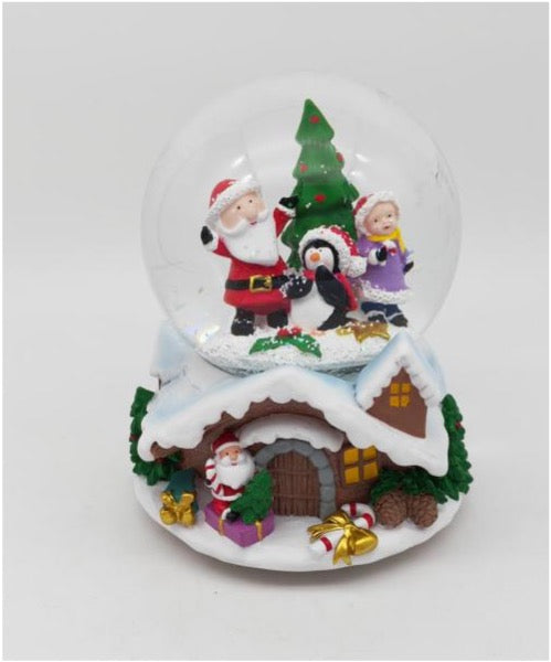 Santa and Friends Holiday Cottage Snow Globe with LED Light